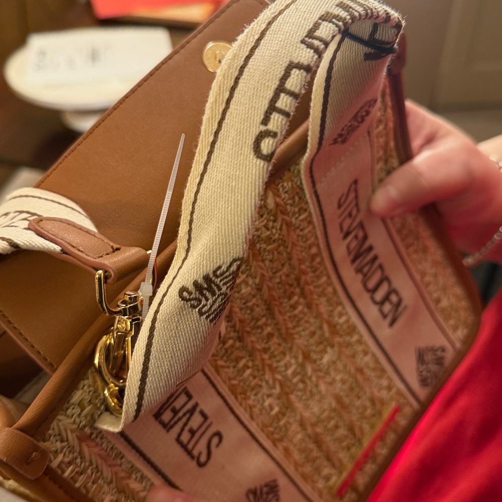 NWT Steve Madden Bwebber Straw Satchel Crossbody Bag - Cognac Brown  Vacation - Picture 14 of 16